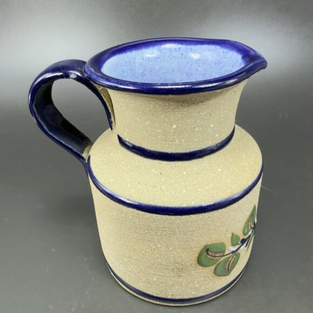 Barbosa Mexico Pottery Stoneware Pitcher Jug Hand Made Folk Art Butterfly READ